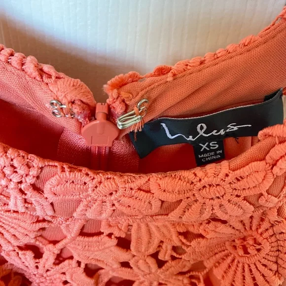 NWT Lulus Coral Orange Lace Halter Mini Dress - Picture 9 of 14